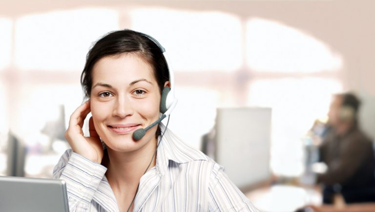smiling agent in bright call center